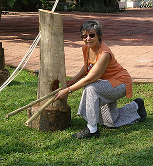 Myrna with Her Sculpture, Open Field, at Harmony Artist Residency in Mumbai, India